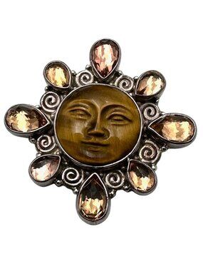 SAJEN Tiger Eye Pin Pendant Goddess Gemstone Sterling Silver